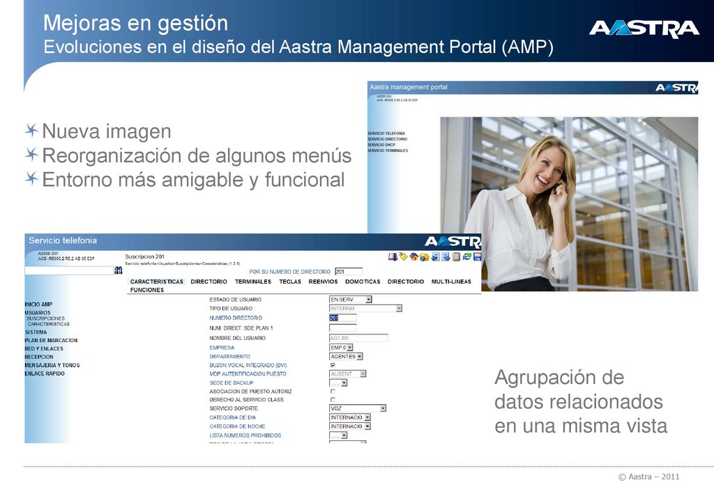 Mejoras en gestión Evoluciones en el diseño del Aastra Management Portal (AMP)