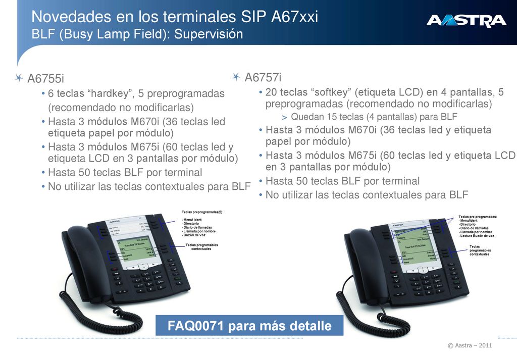 Novedades en los terminales SIP A67xxi BLF (Busy Lamp Field): Supervisión