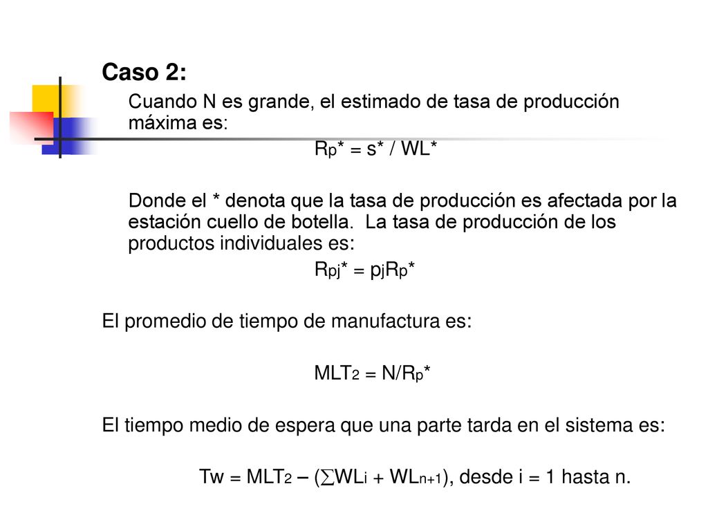 Caso 2: Cuando N es grande, el estimado de tasa de producción máxima es: Rp* = s* / WL*