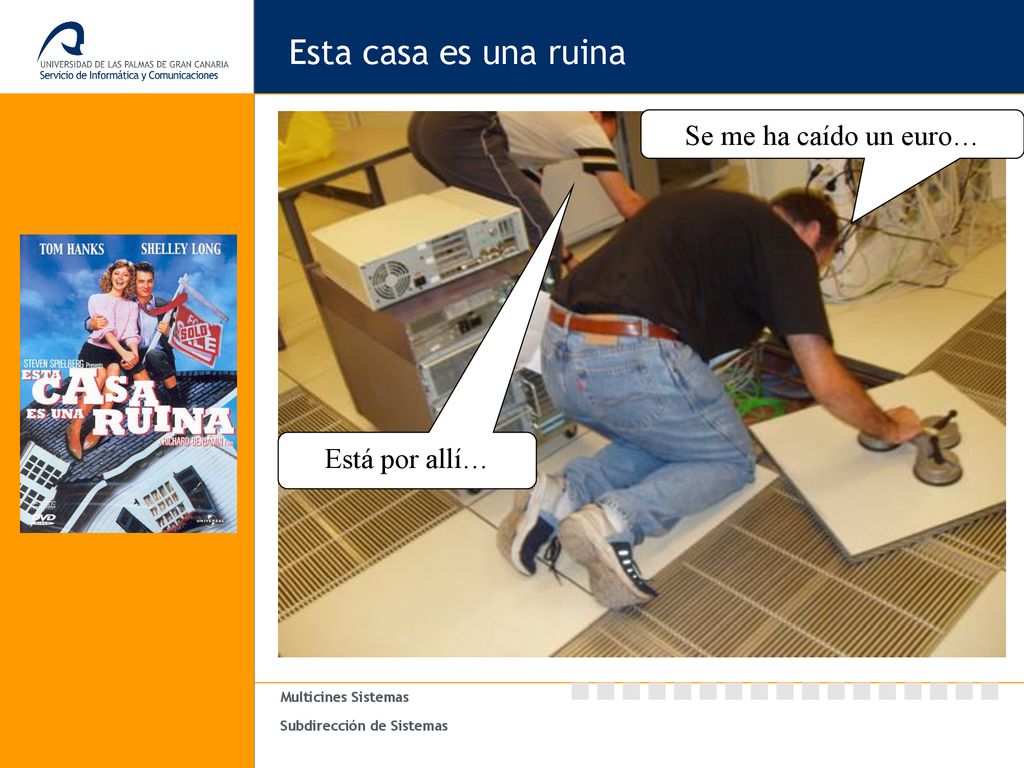 Esta casa es una ruina Se me ha caído un euro… Está por allí…