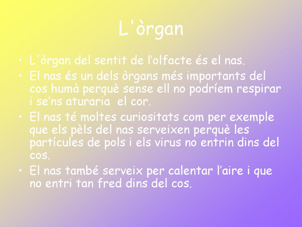 L òrgan L òrgan del sentit de l’olfacte és el nas.