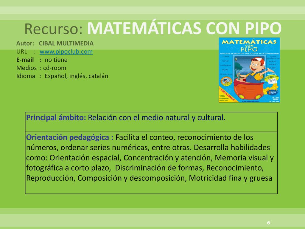 Recurso: MATEMÁTICAS CON PIPO Autor: CIBAL MULTIMEDIA URL : www