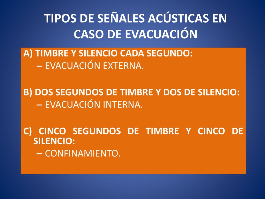 TIPOS DE SEÑALES ACÚSTICAS EN CASO DE EVACUACIÓN