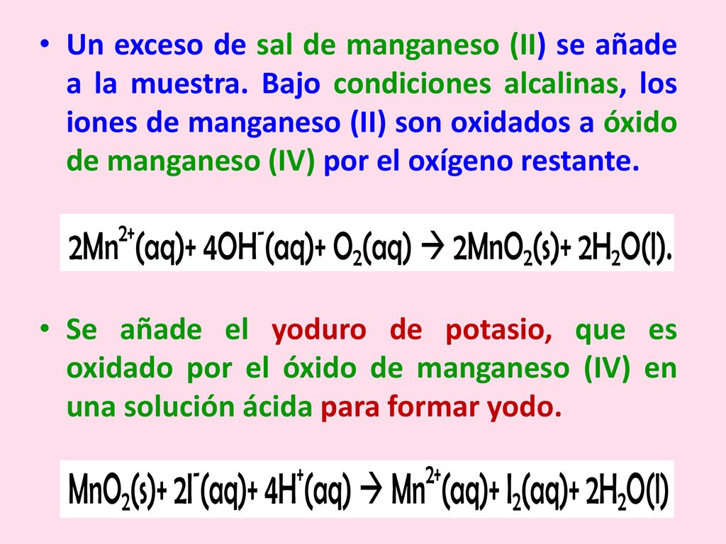 Un exceso de sal de manganeso (II) se añade a la muestra