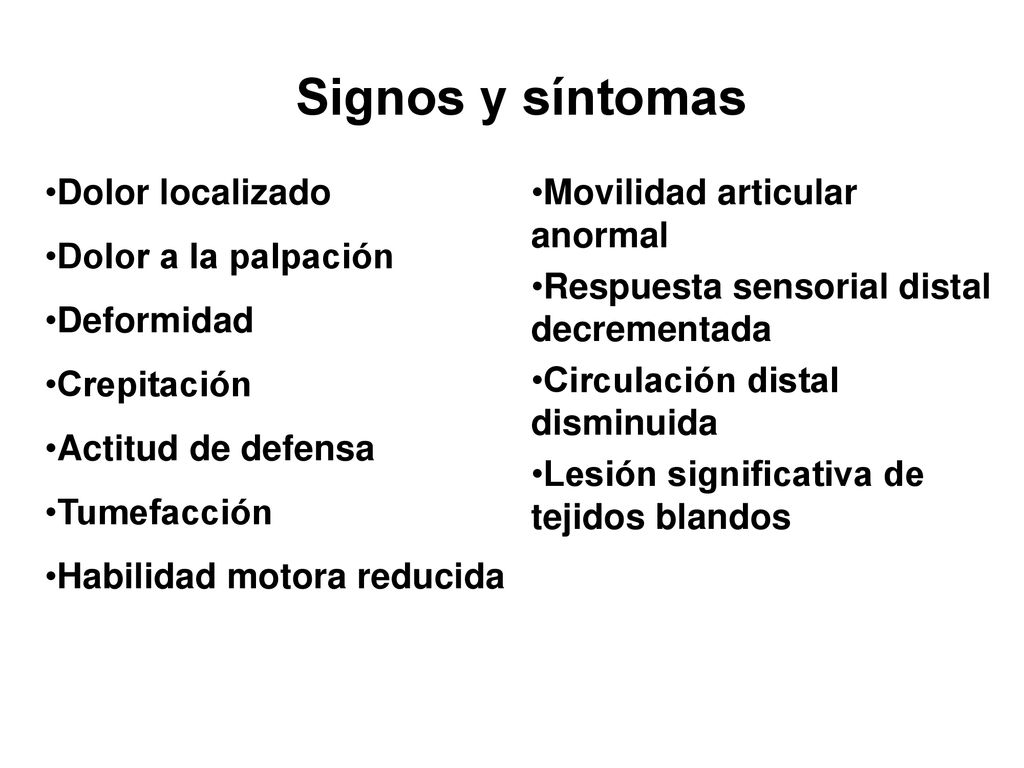 Signos y síntomas Dolor localizado Dolor a la palpación Deformidad