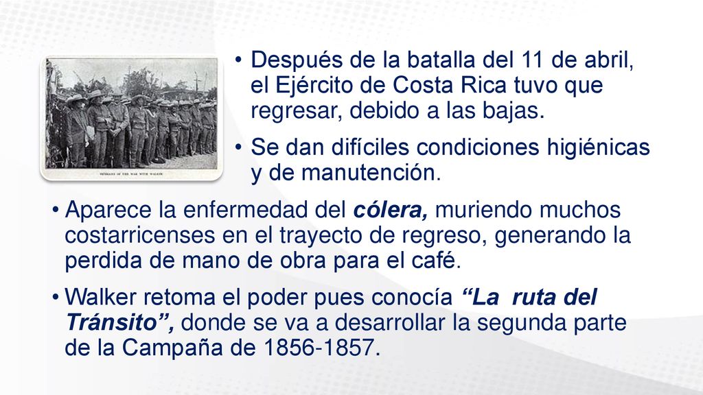 Después de la batalla del 11 de abril, el Ejército de Costa Rica tuvo que regresar, debido a las bajas.