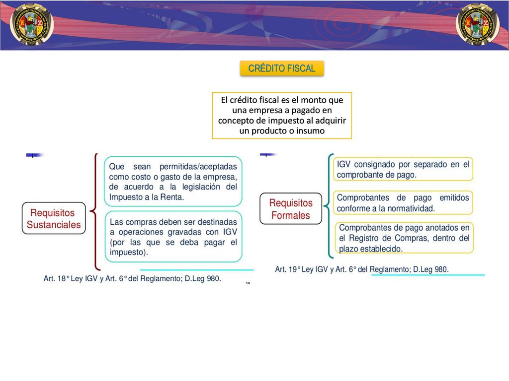 CRÉDITO FISCAL El crédito fiscal es el monto que una empresa a pagado en concepto de impuesto al adquirir un producto o insumo.
