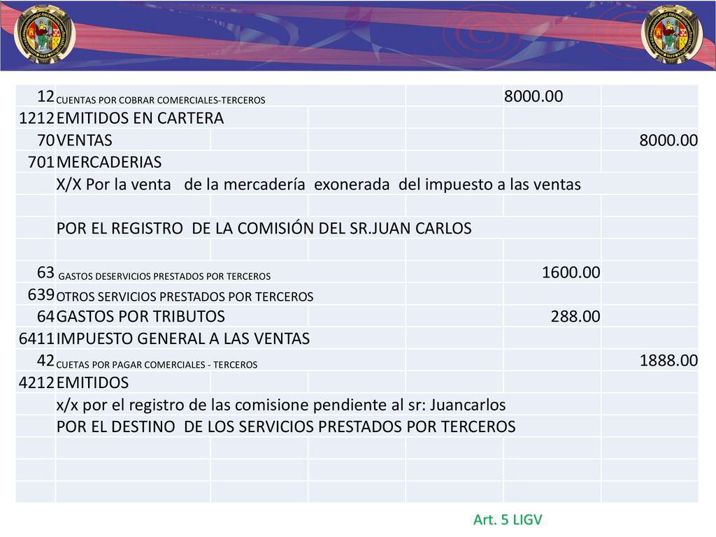 X/X Por la venta de la mercadería exonerada del impuesto a las ventas