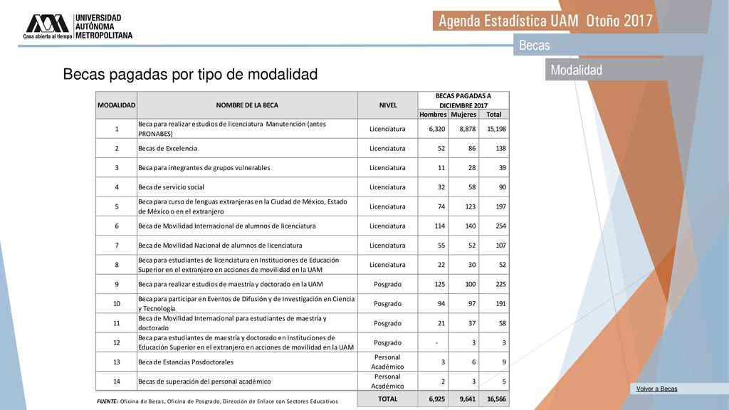 Becas pagadas por tipo de modalidad