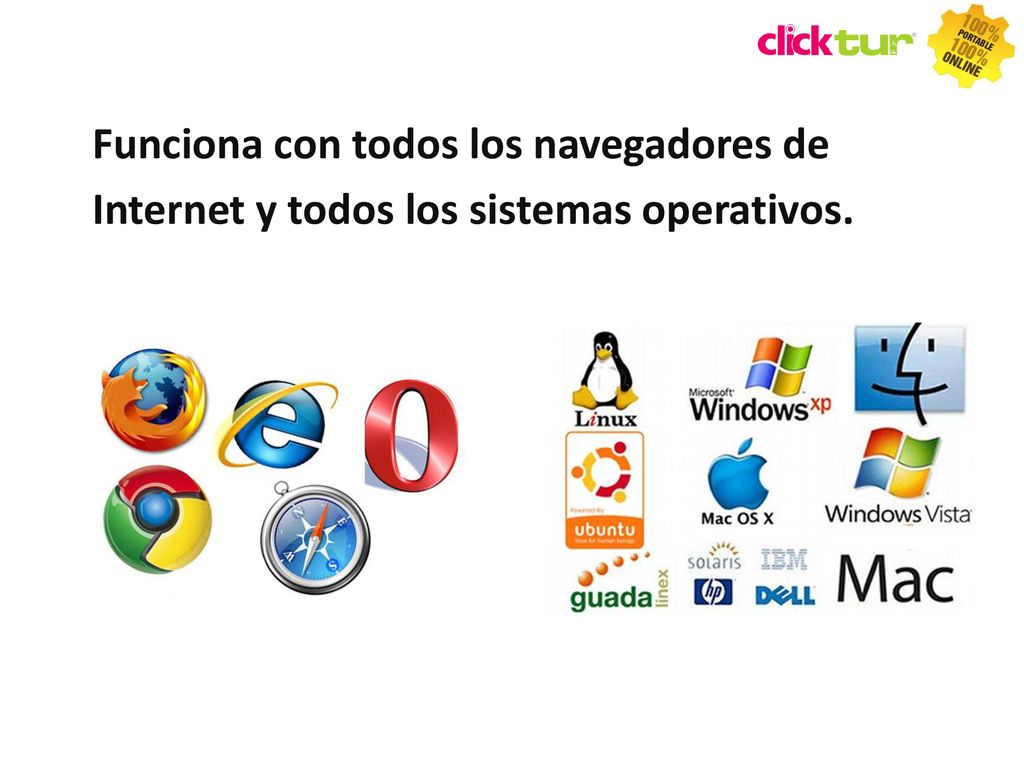 Funciona con todos los navegadores de Internet y todos los sistemas operativos.