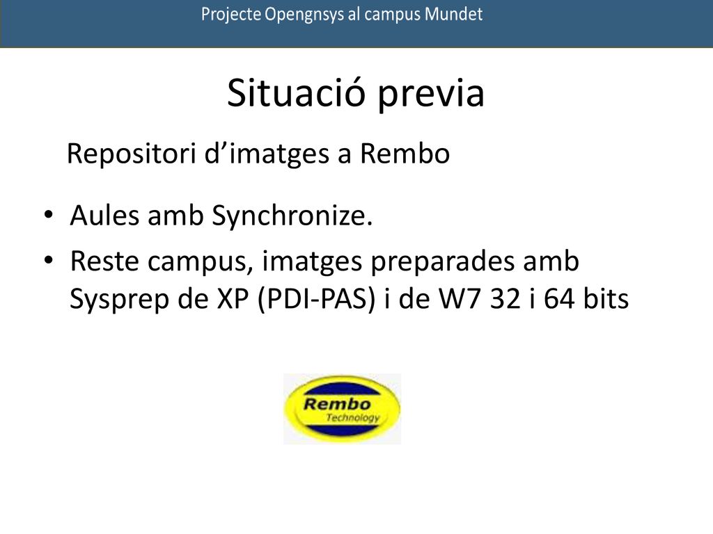 Situació previa Repositori d’imatges a Rembo Aules amb Synchronize.