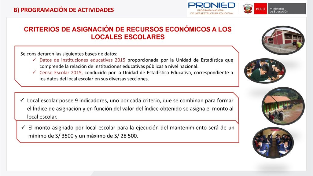 CRITERIOS DE ASIGNACIÓN DE RECURSOS ECONÓMICOS A LOS LOCALES ESCOLARES