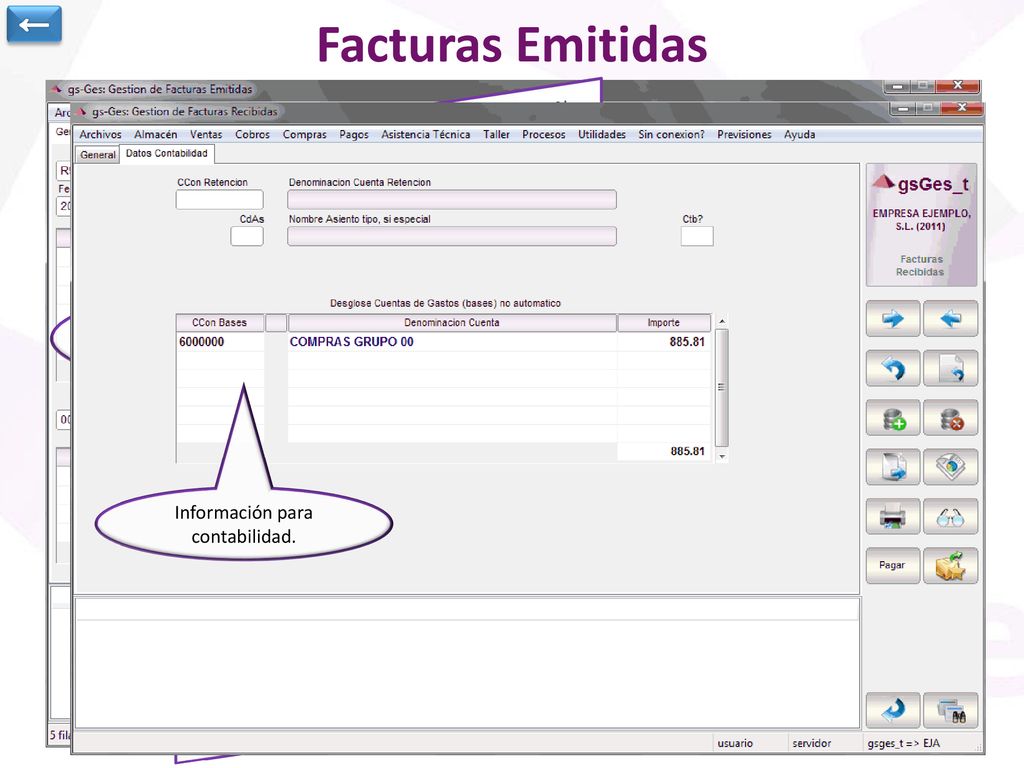 ← Facturas Emitidas. Introducción manual o automática a partir de uno o varios albaranes.