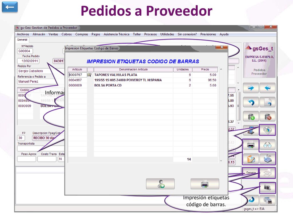← Pedidos a Proveedor. Creación automática a partir de una lista de pedidos de cliente. Artículos pedidos y unidades pedidas de cada uno.