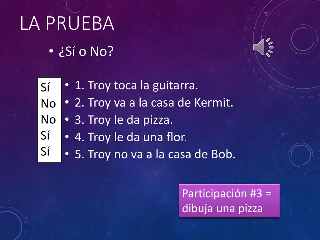 La prueba ¿Sí o No 1. Troy toca la guitarra.