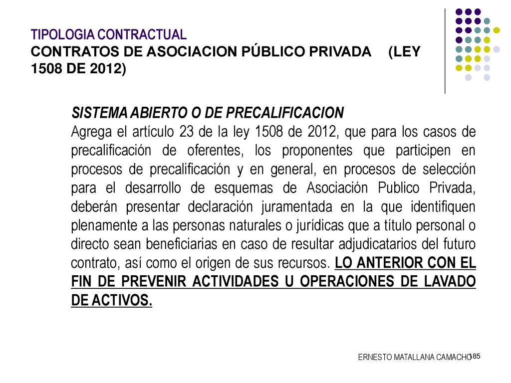 TIPOLOGIA CONTRACTUAL. CONTRATOS DE ASOCIACION PÚBLICO PRIVADA