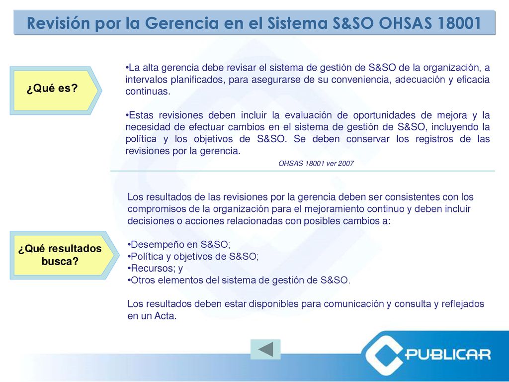 Revisión por la Gerencia en el Sistema S&SO OHSAS 18001