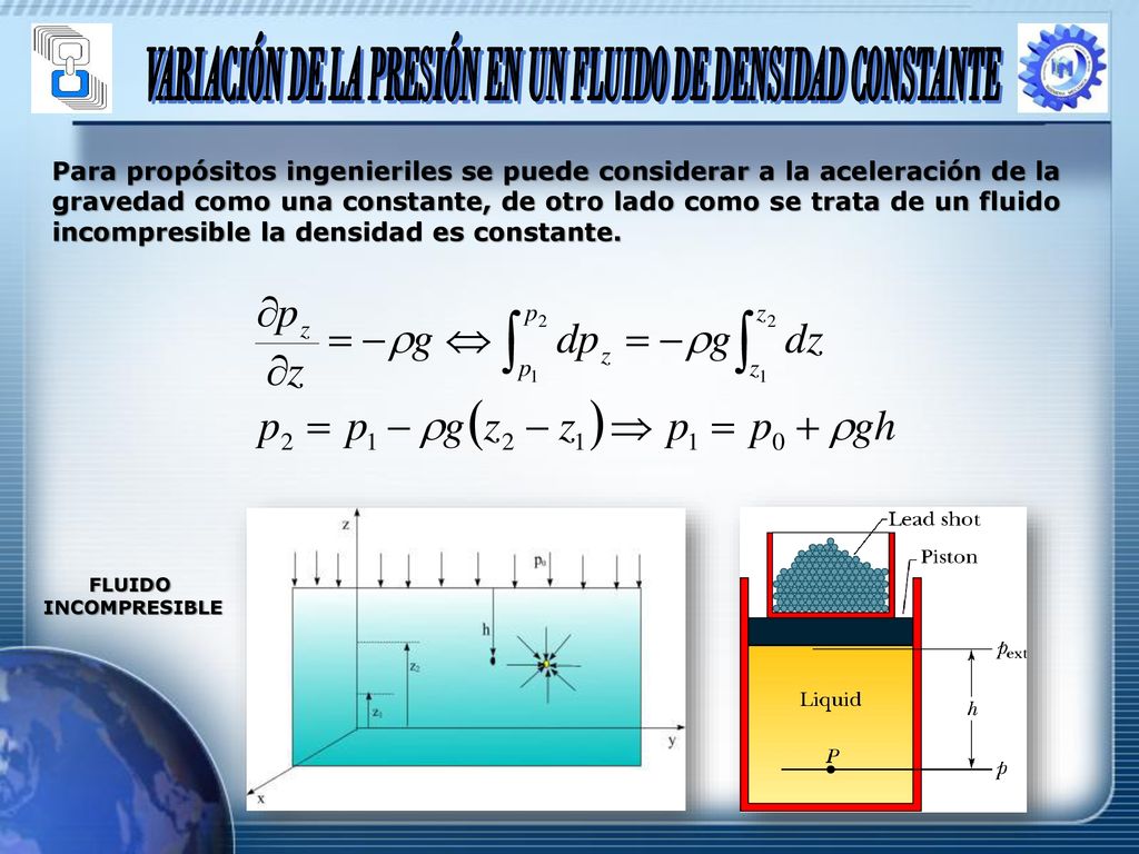 VARIACIÓN DE LA PRESIÓN EN UN FLUIDO DE DENSIDAD CONSTANTE