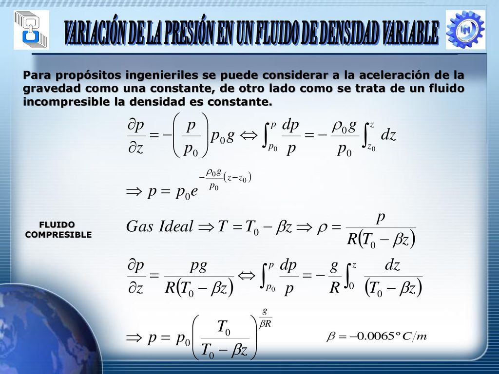 VARIACIÓN DE LA PRESIÓN EN UN FLUIDO DE DENSIDAD VARIABLE