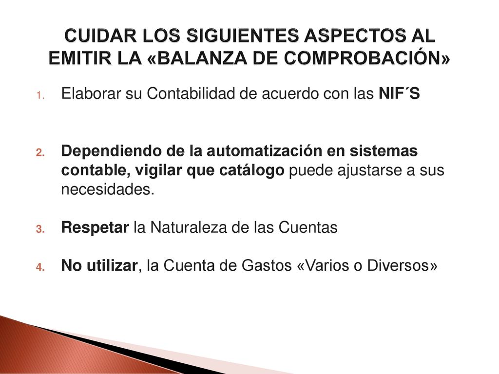 CUIDAR LOS SIGUIENTES ASPECTOS AL EMITIR LA «BALANZA DE COMPROBACIÓN»