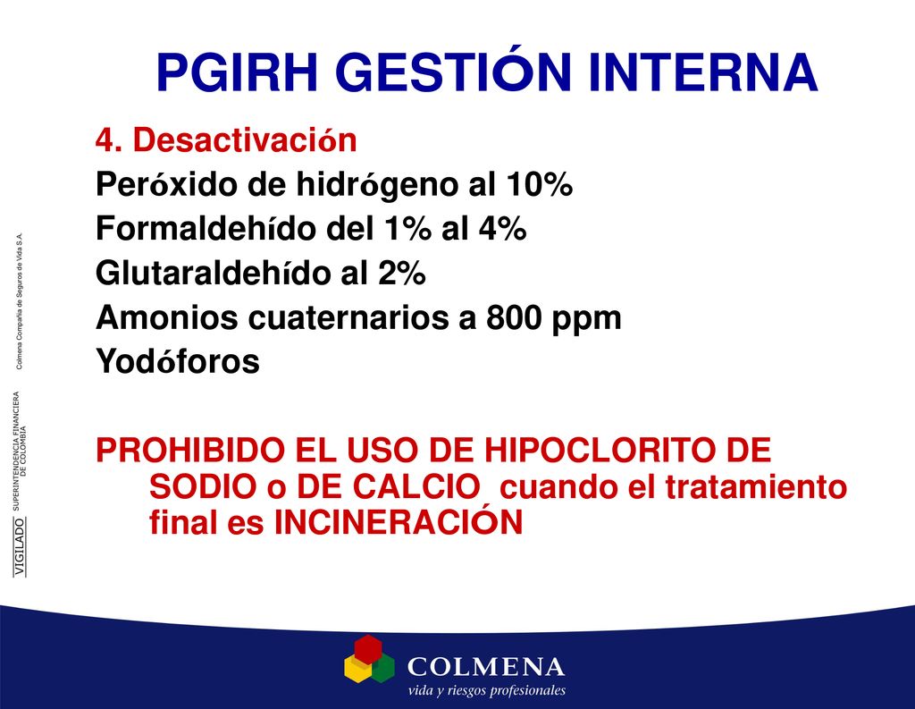 PGIRH GESTIÓN INTERNA 4. Desactivación Peróxido de hidrógeno al 10%