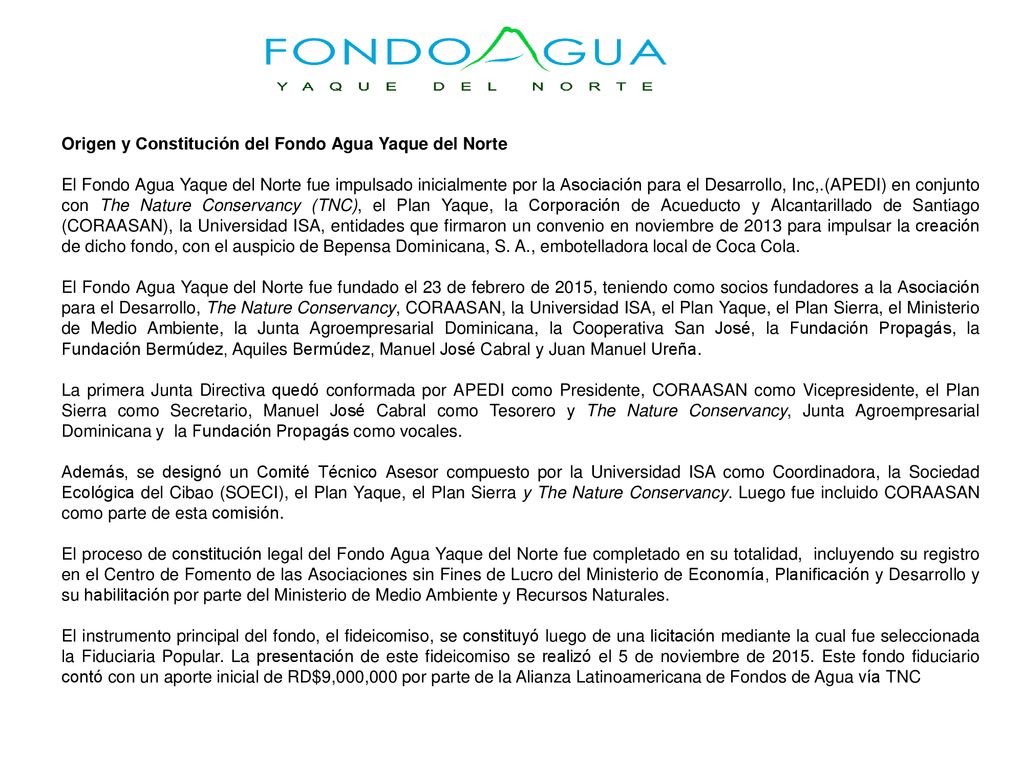 Origen y Constitución del Fondo Agua Yaque del Norte
