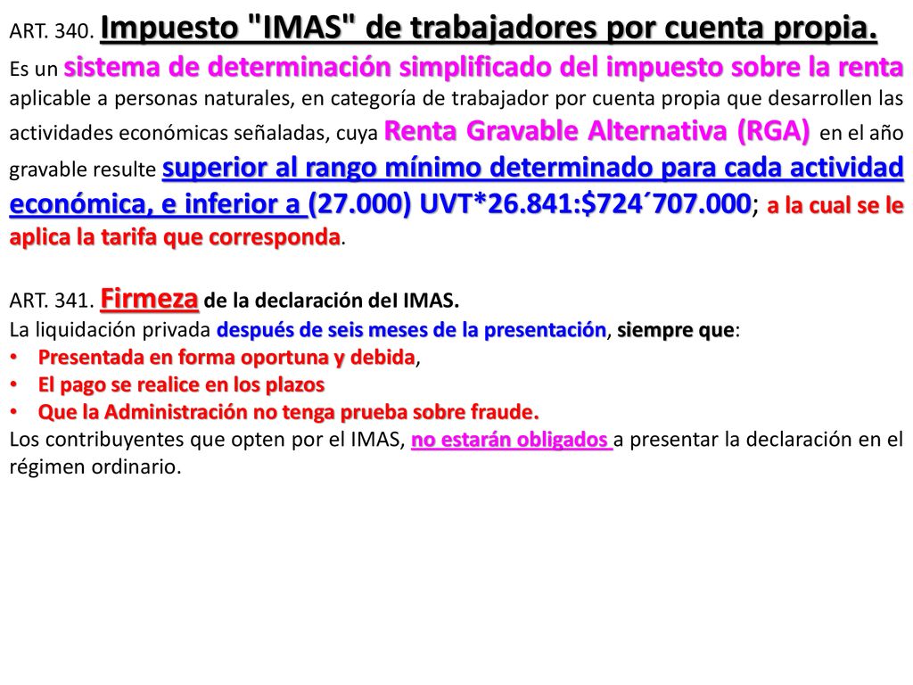 ART Impuesto IMAS de trabajadores por cuenta propia.