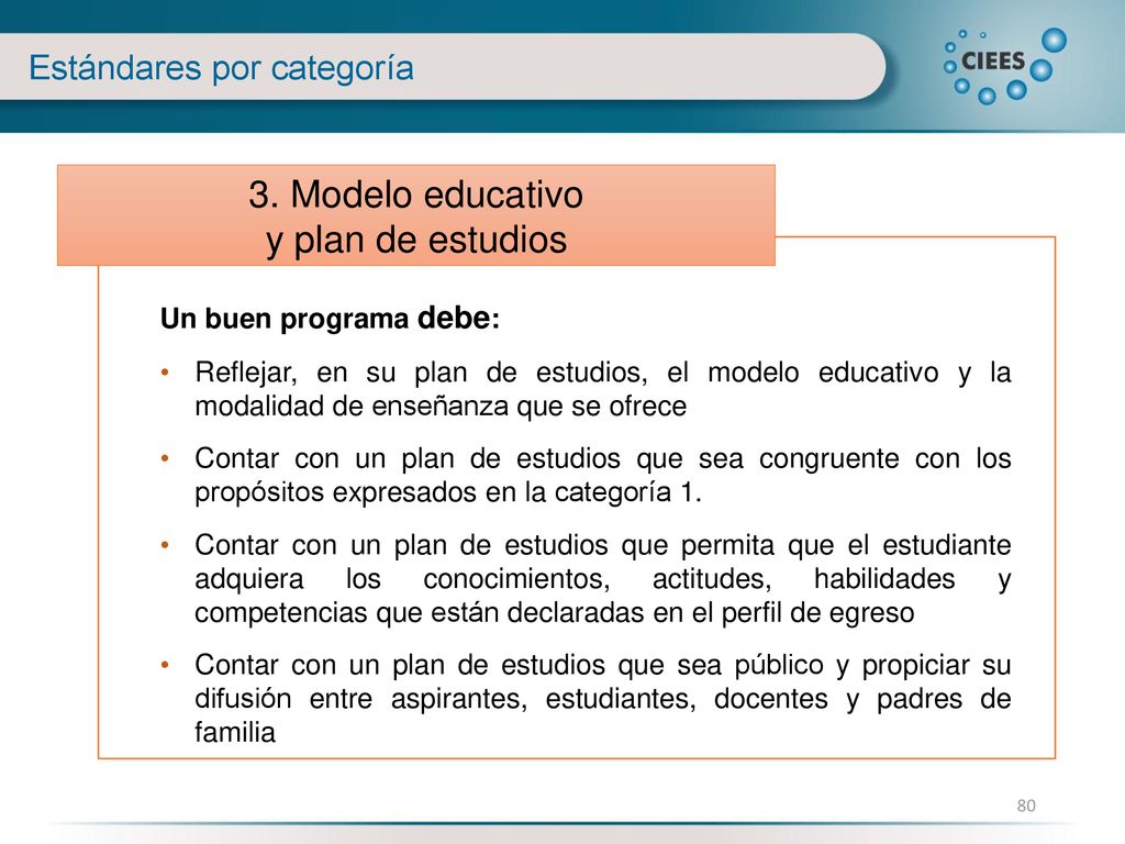 3. Modelo educativo y plan de estudios Estándares por categoría