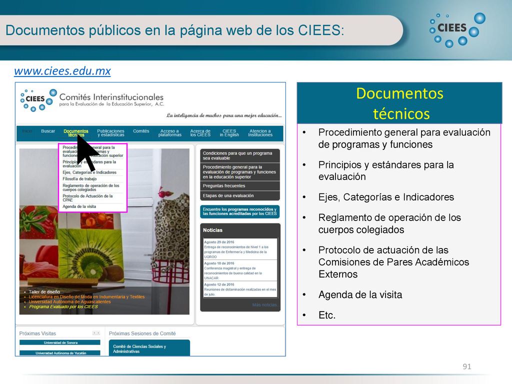 Documentos técnicos Documentos públicos en la página web de los CIEES: