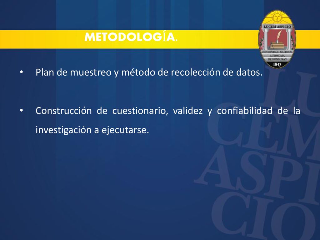 METODOLOGÍA. Plan de muestreo y método de recolección de datos.