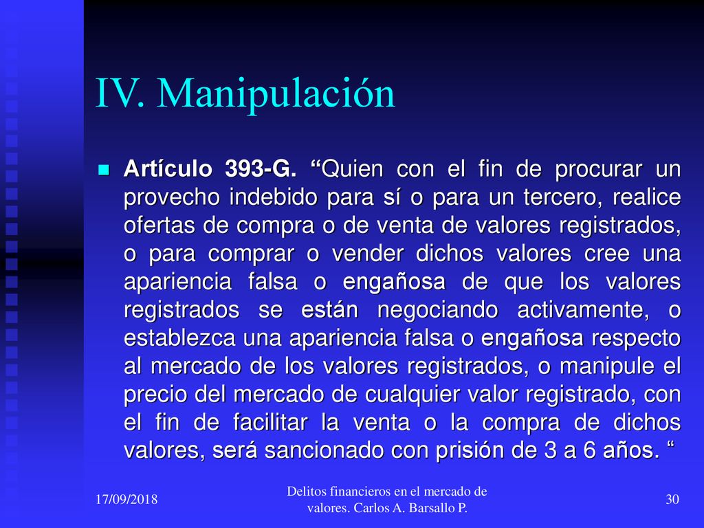 Delitos financieros en el mercado de valores. Carlos A. Barsallo P.