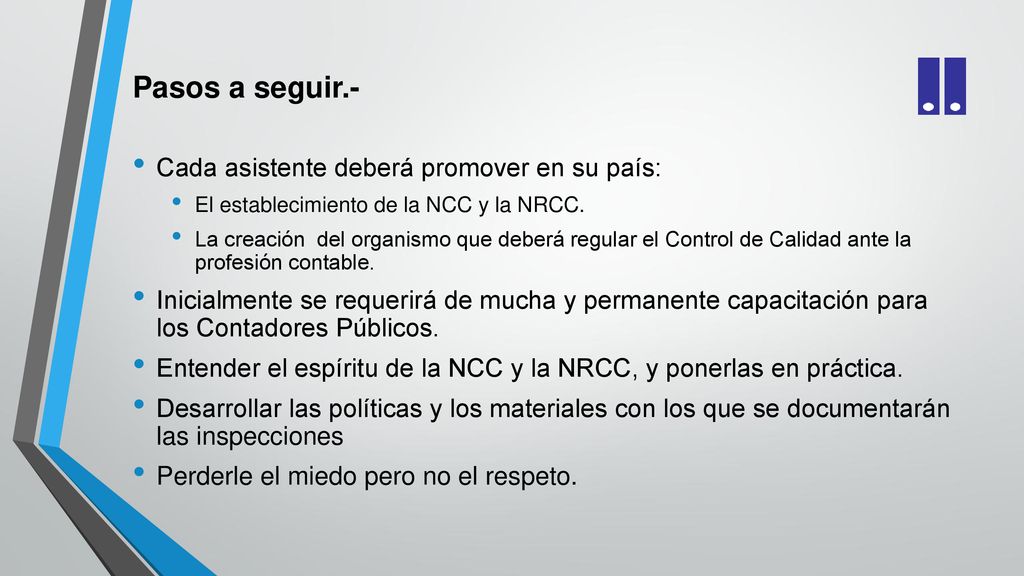 Pasos a seguir.- Cada asistente deberá promover en su país: