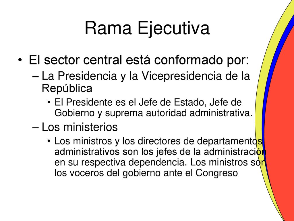 Rama Ejecutiva El sector central está conformado por: