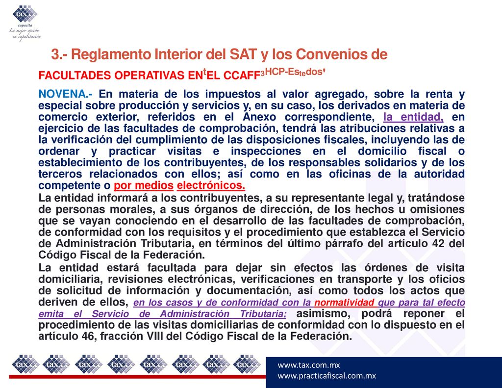 3.- Reglamento Interior del SAT y los Convenios de