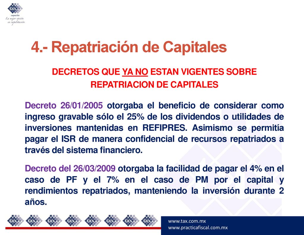 DECRETOS QUE YA NO ESTAN VIGENTES SOBRE REPATRIACION DE CAPITALES