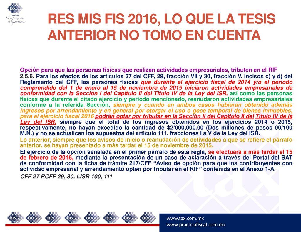 RES MIS FIS 2016, LO QUE LA TESIS ANTERIOR NO TOMO EN CUENTA