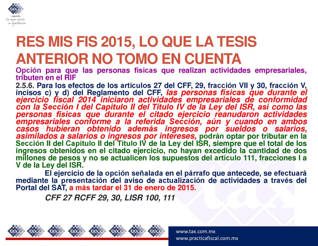RES MIS FIS 2015, LO QUE LA TESIS ANTERIOR NO TOMO EN CUENTA