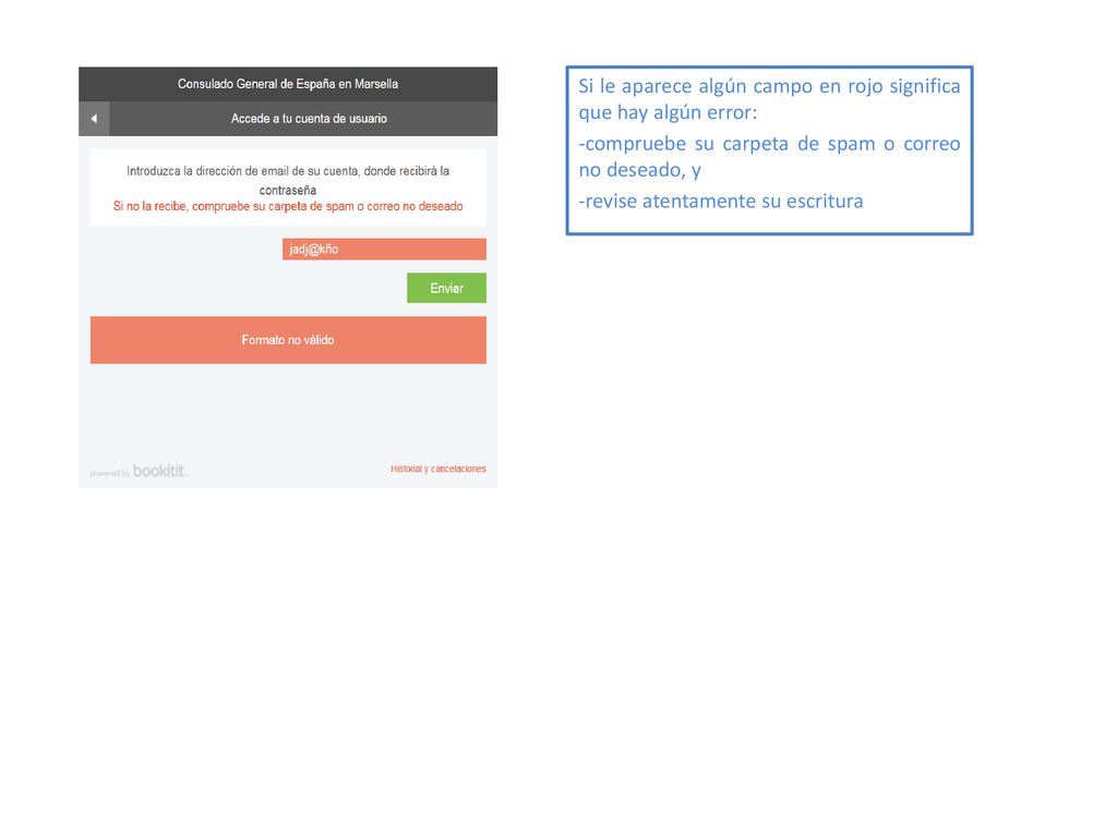 Si le aparece algún campo en rojo significa que hay algún error: