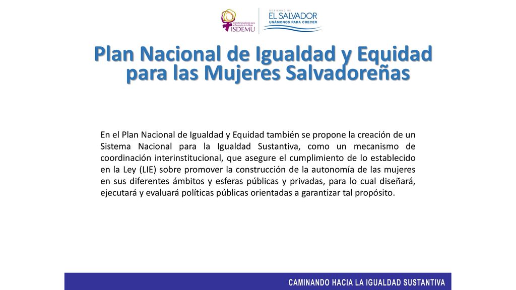 Plan Nacional de Igualdad y Equidad para las Mujeres Salvadoreñas