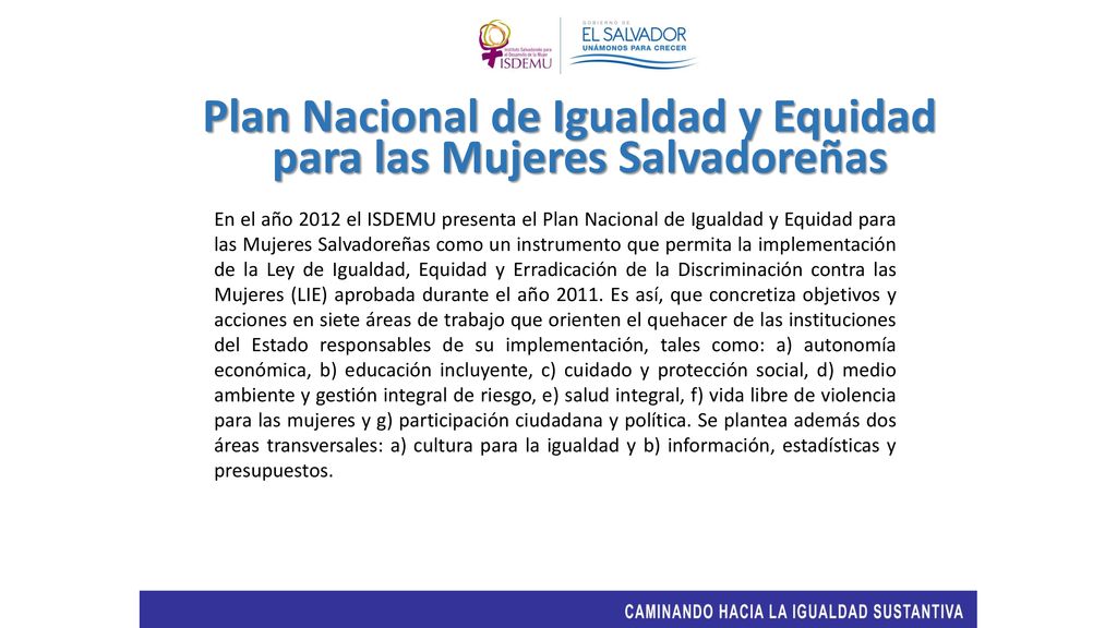 Plan Nacional de Igualdad y Equidad para las Mujeres Salvadoreñas