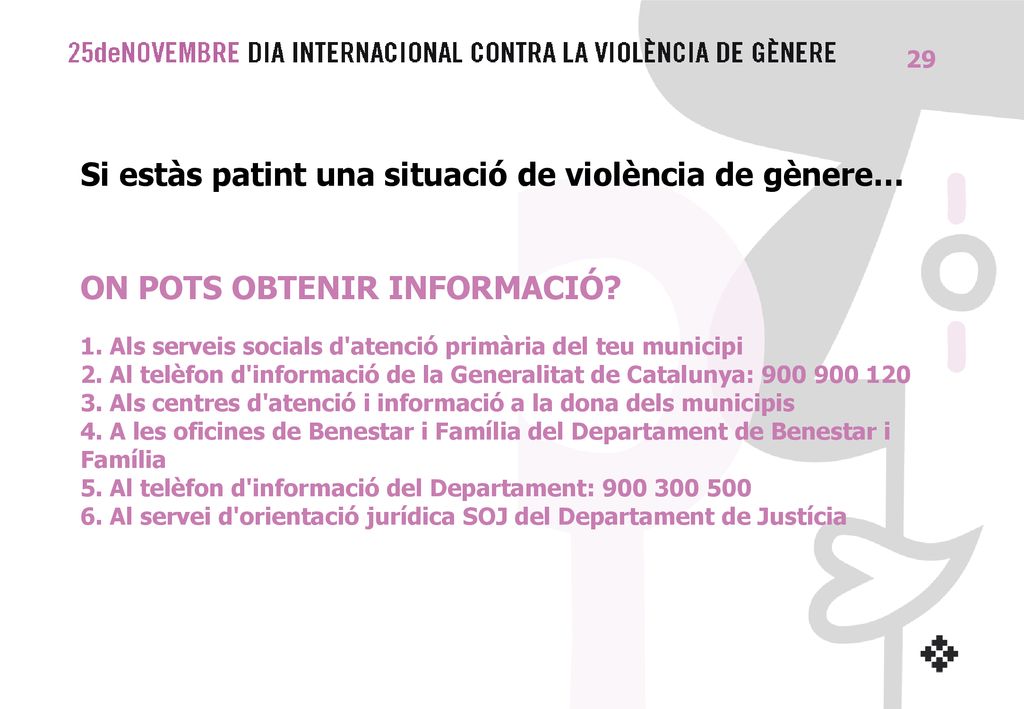 Si estàs patint una situació de violència de gènere… ON POTS OBTENIR INFORMACIÓ.