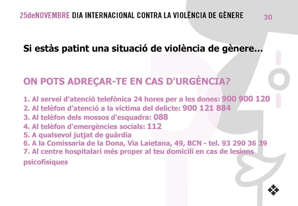 Si estàs patint una situació de violència de gènere… ON POTS ADREÇAR-TE EN CAS D URGÈNCIA.