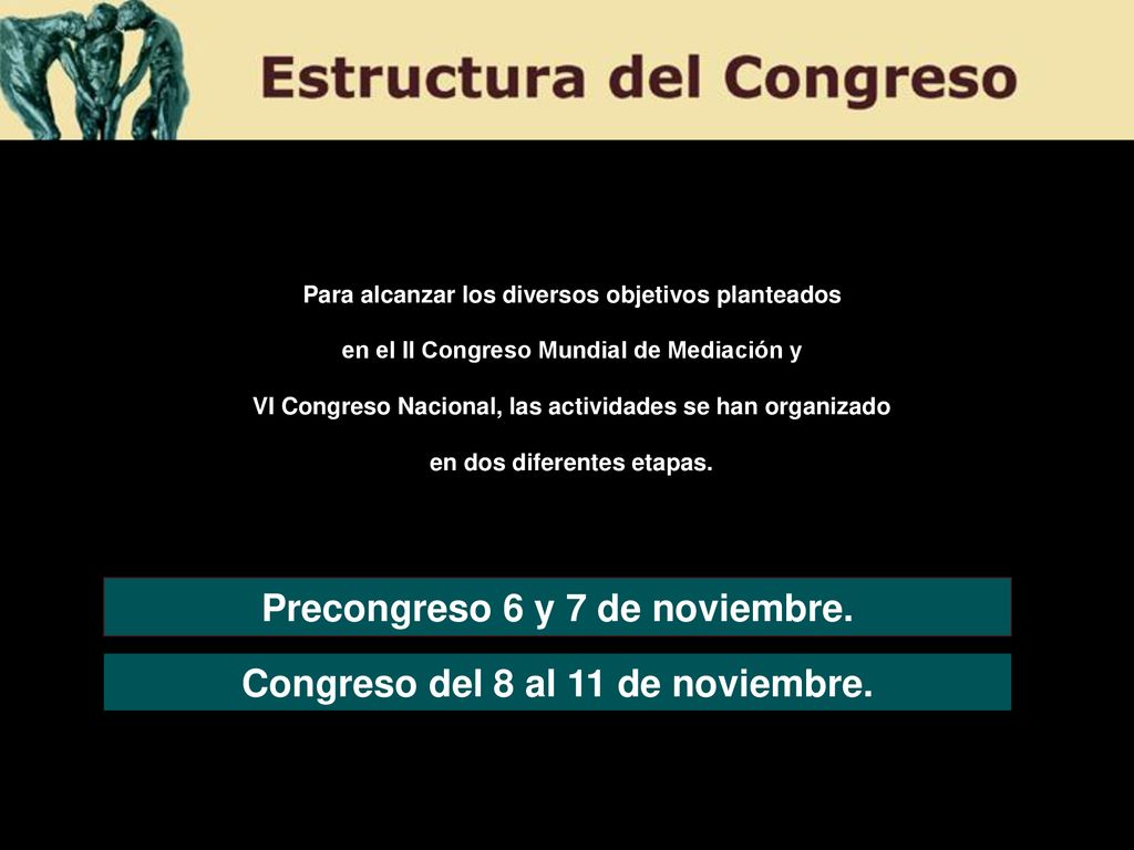 Precongreso 6 y 7 de noviembre. Congreso del 8 al 11 de noviembre.