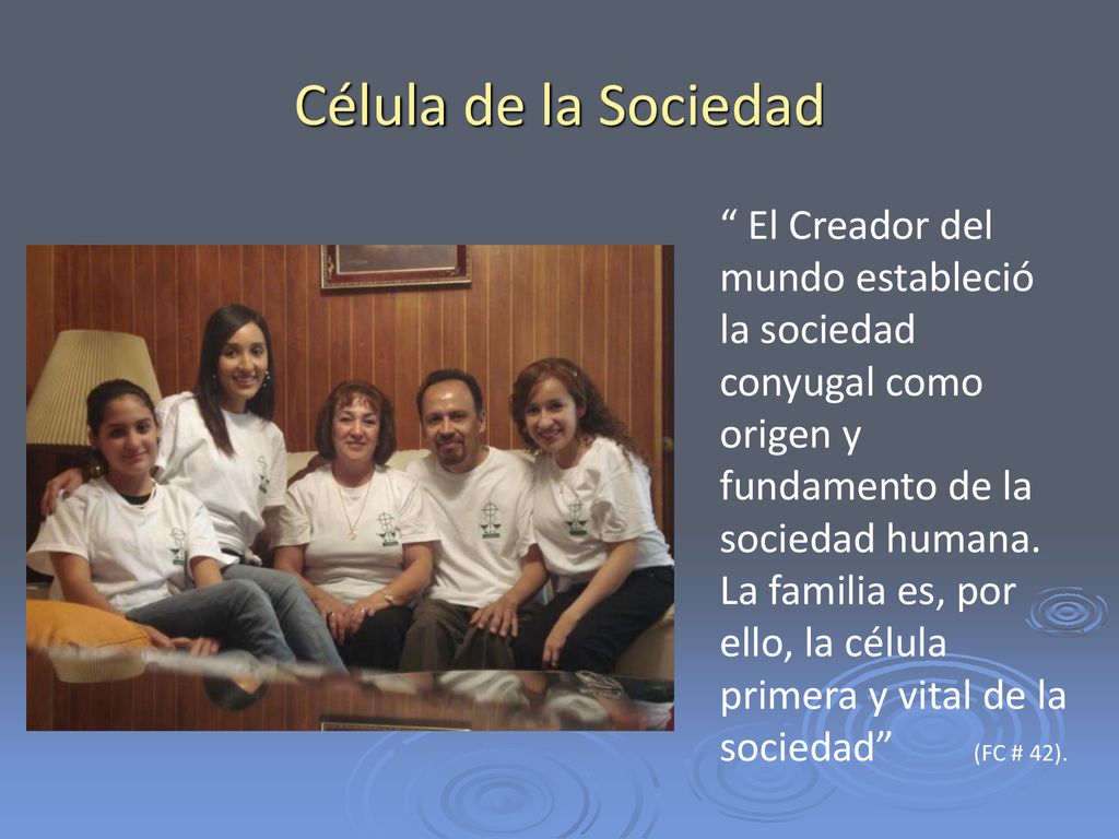 Célula de la Sociedad El Creador del mundo estableció la sociedad conyugal como origen y fundamento de la sociedad humana.