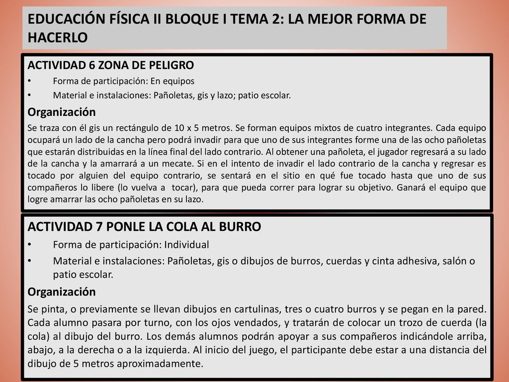 EDUCACIÓN FÍSICA II BLOQUE I TEMA 2: LA MEJOR FORMA DE HACERLO