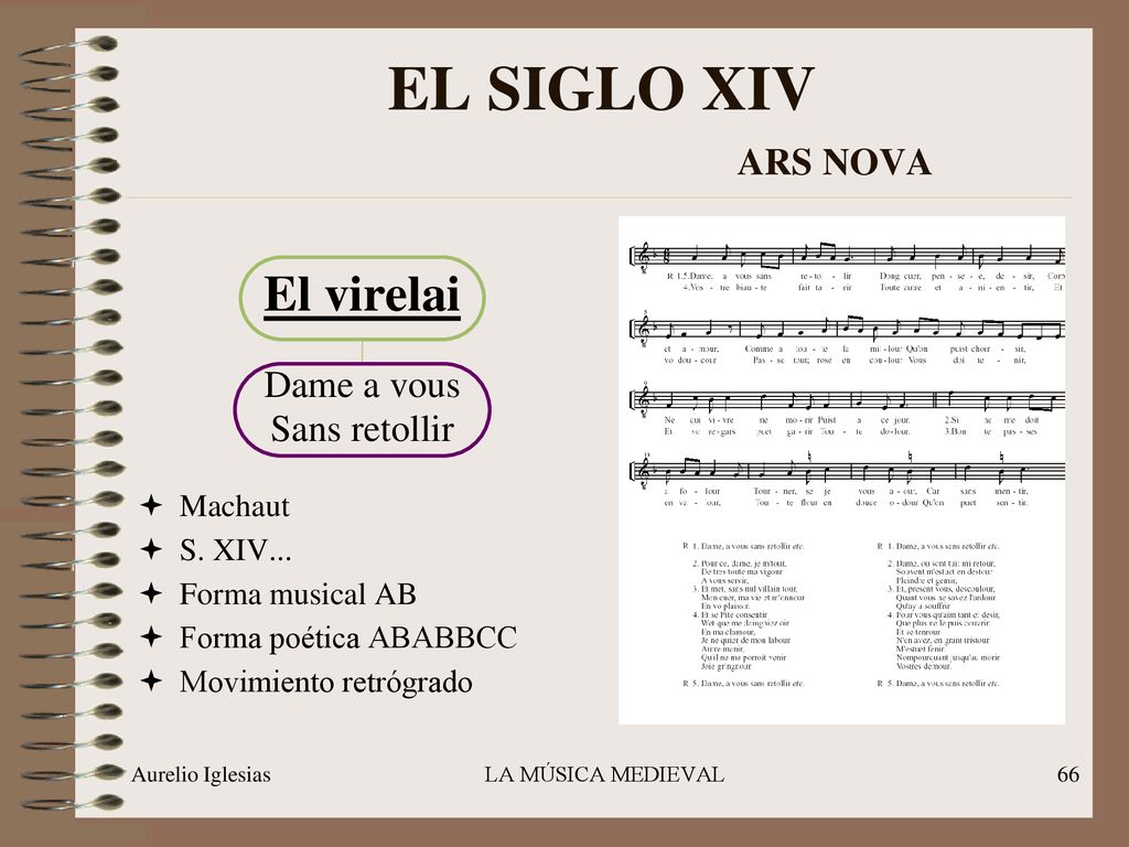 EL SIGLO XIV ARS NOVA El virelai Dame a vous Sans retollir Machaut
