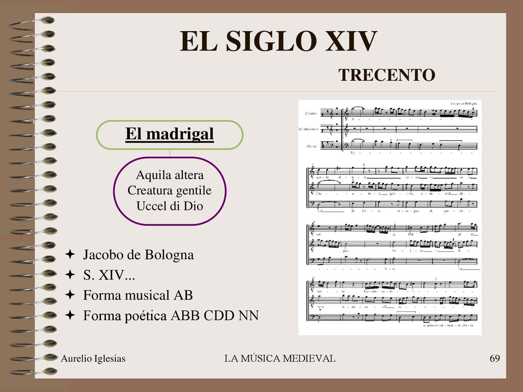 EL SIGLO XIV TRECENTO El madrigal Jacobo de Bologna S. XIV...