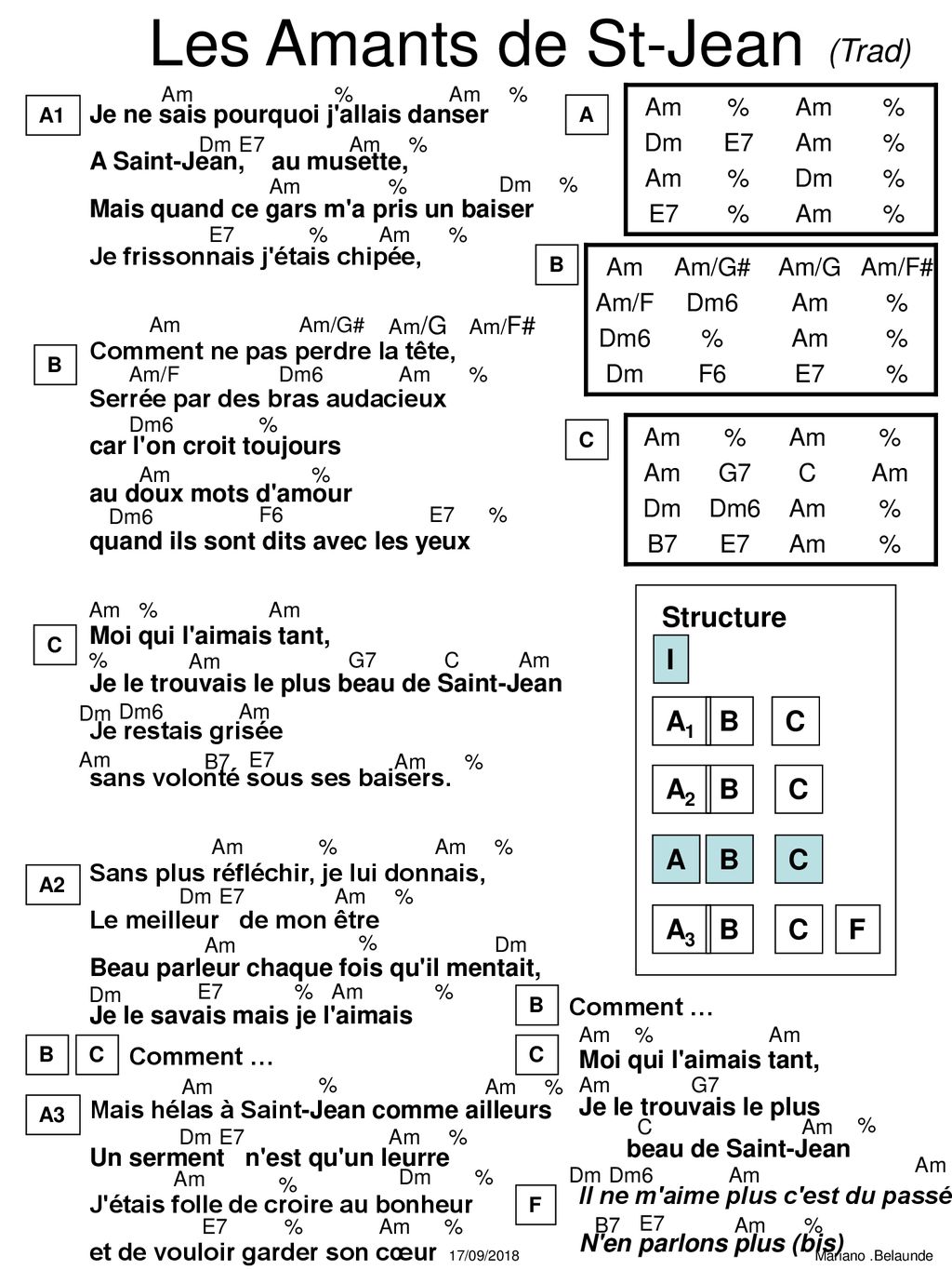 Les Amants de St-Jean (Trad) Structure I A1 B C A2 A A3 F