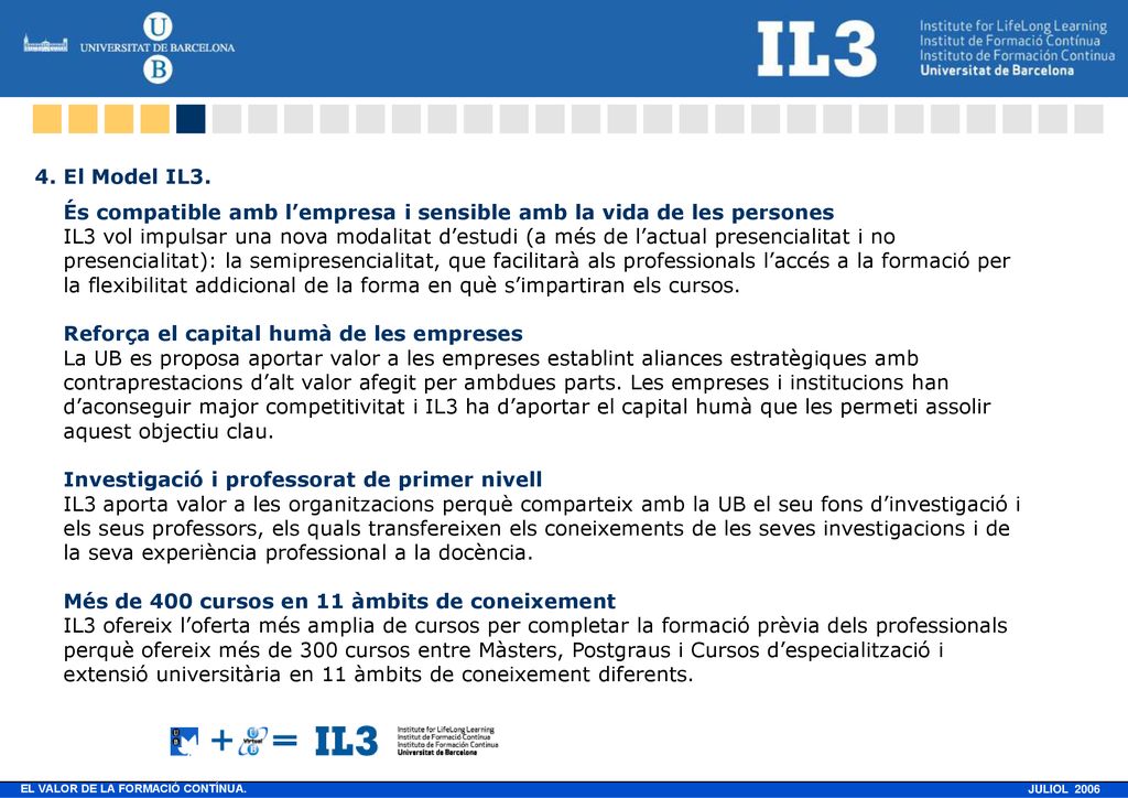 4. El Model IL3. És compatible amb l’empresa i sensible amb la vida de les persones.