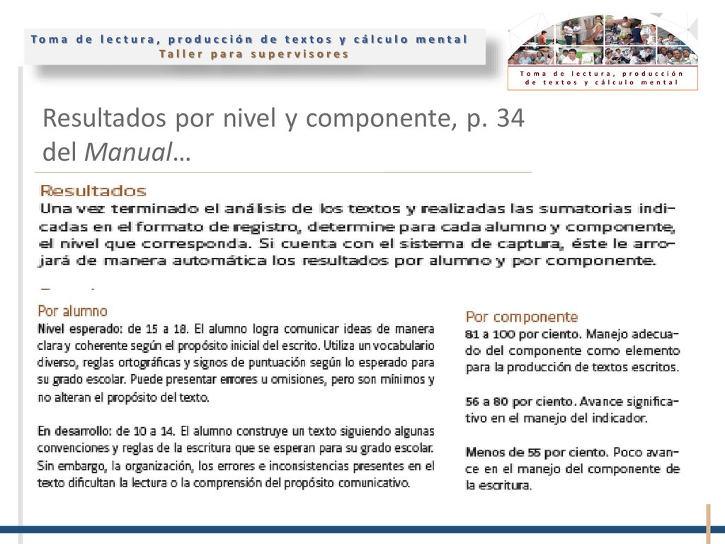 Resultados por nivel y componente, p. 34 del Manual…